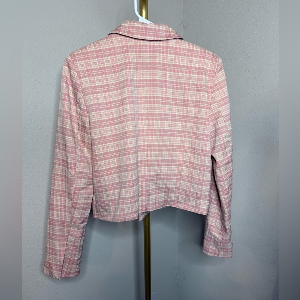 7 for All Mankind Pink Plaid Cropped Blazer - Picture 5 of 5